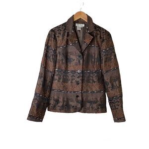 Coldwater Creek Womens Blazer Sz S Brown Button Front Native Floral Print‎ Lined